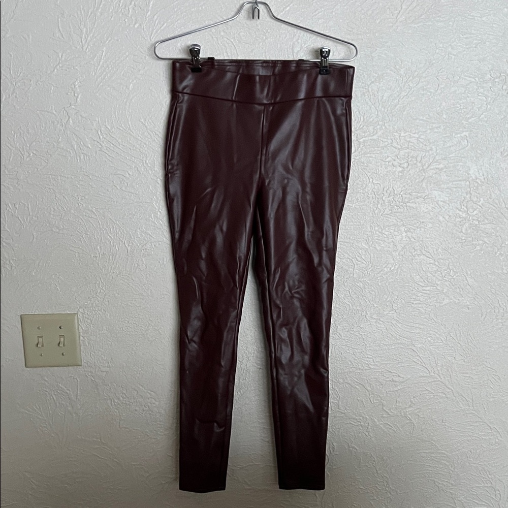 LOFT Rich Burgundy Faux Leather Trousers